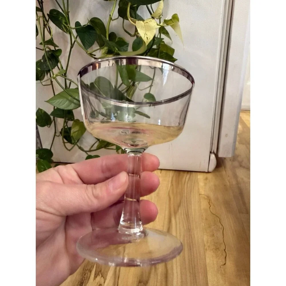 Vintage Coupe Glass with Silver Rim
